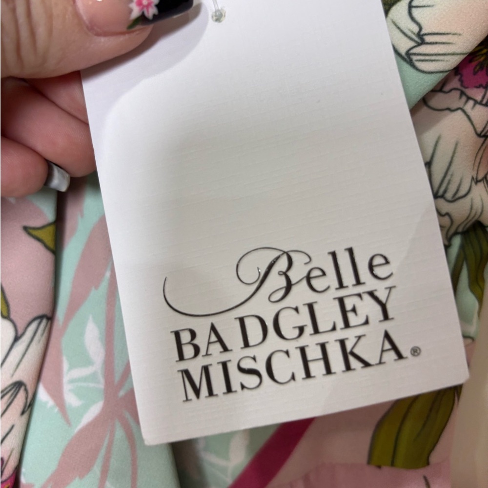 Belle Badgley Mischka | Ollie *Pink Multi-Floral* Maxi Gown | *NWT* | Side Slit - Picture 7 of 8